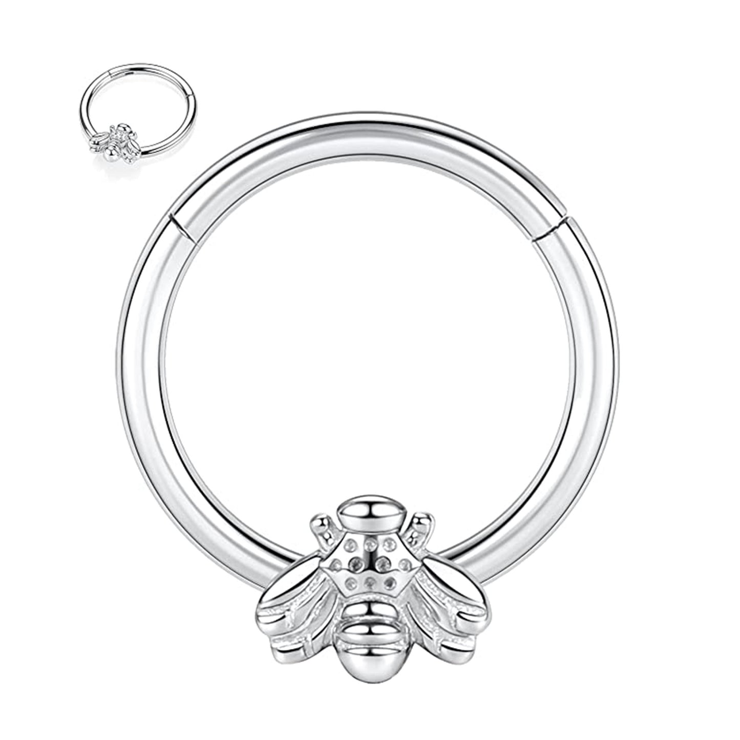 Bee Diaphragm Buckle 316L Surgical Steel Hinge Nose Ring Cartilage Piercing Earrings-Jewearrings