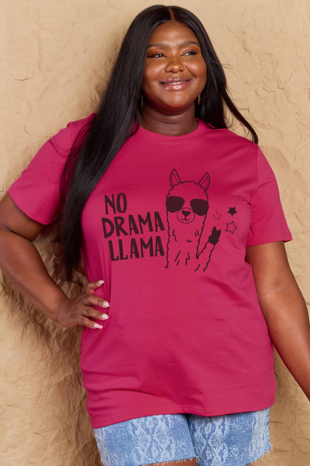 Simply Love Full Size NO DRAMA LLAMA Graphic Cotton Tee-Jewearrings