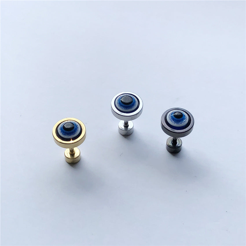 Personality Men's Stainless Steel Eye Pattern Stud Earrings-Jewearrings