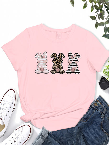 Rabbit Graphic Round Neck Short Sleeve T-Shirt-Jewearrings