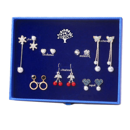 One Week Set S925 Silver Needle Snowflake Love Stud Earrings-Jewearrings