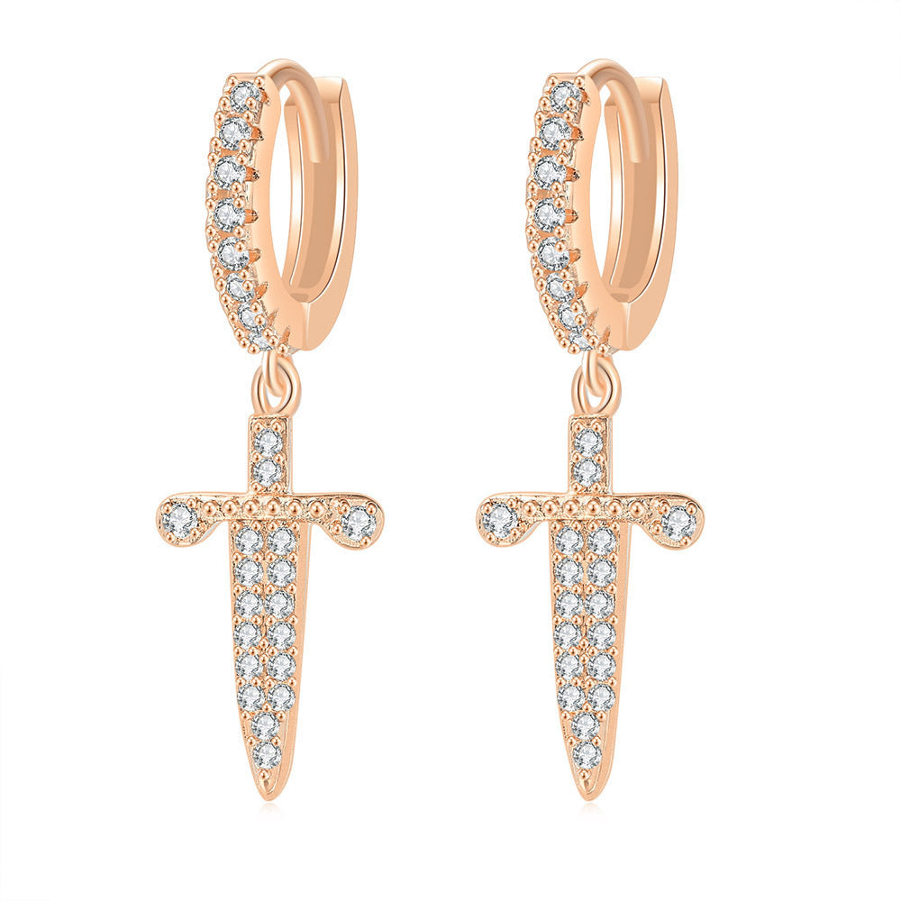 Cross Earrings Copper Micro Inlaid Zircon Earrings-Jewearrings