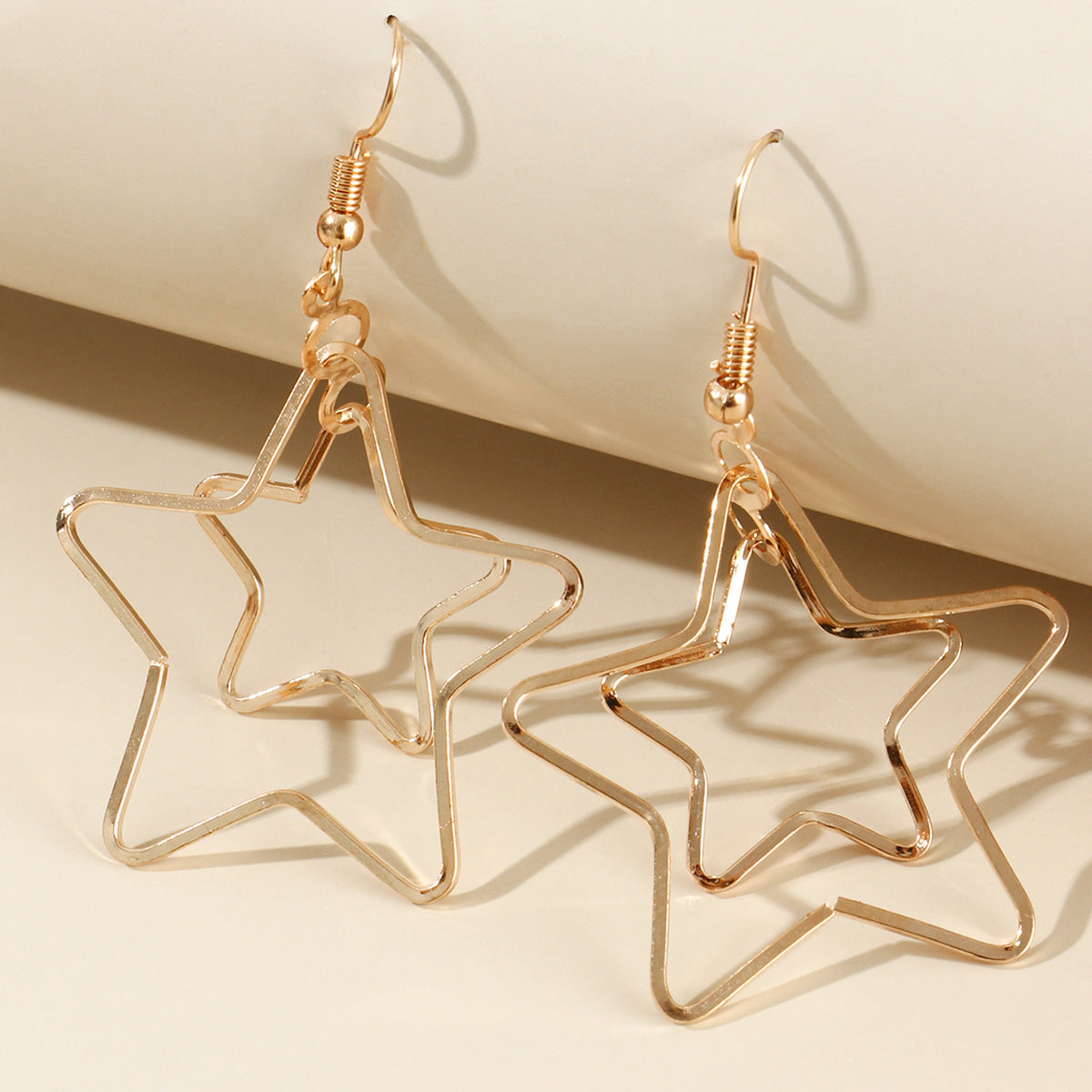 Vintage Hollow Gold Five-pointed Star Earrings WISH Cross-border New-Jewearrings