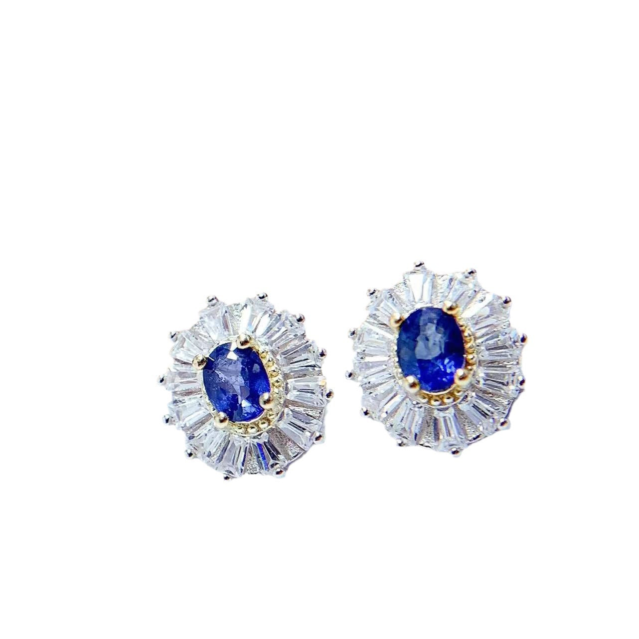 925 Silver Inlaid Natural Sri Lankan Sapphire Stud Earrings-Jewearrings