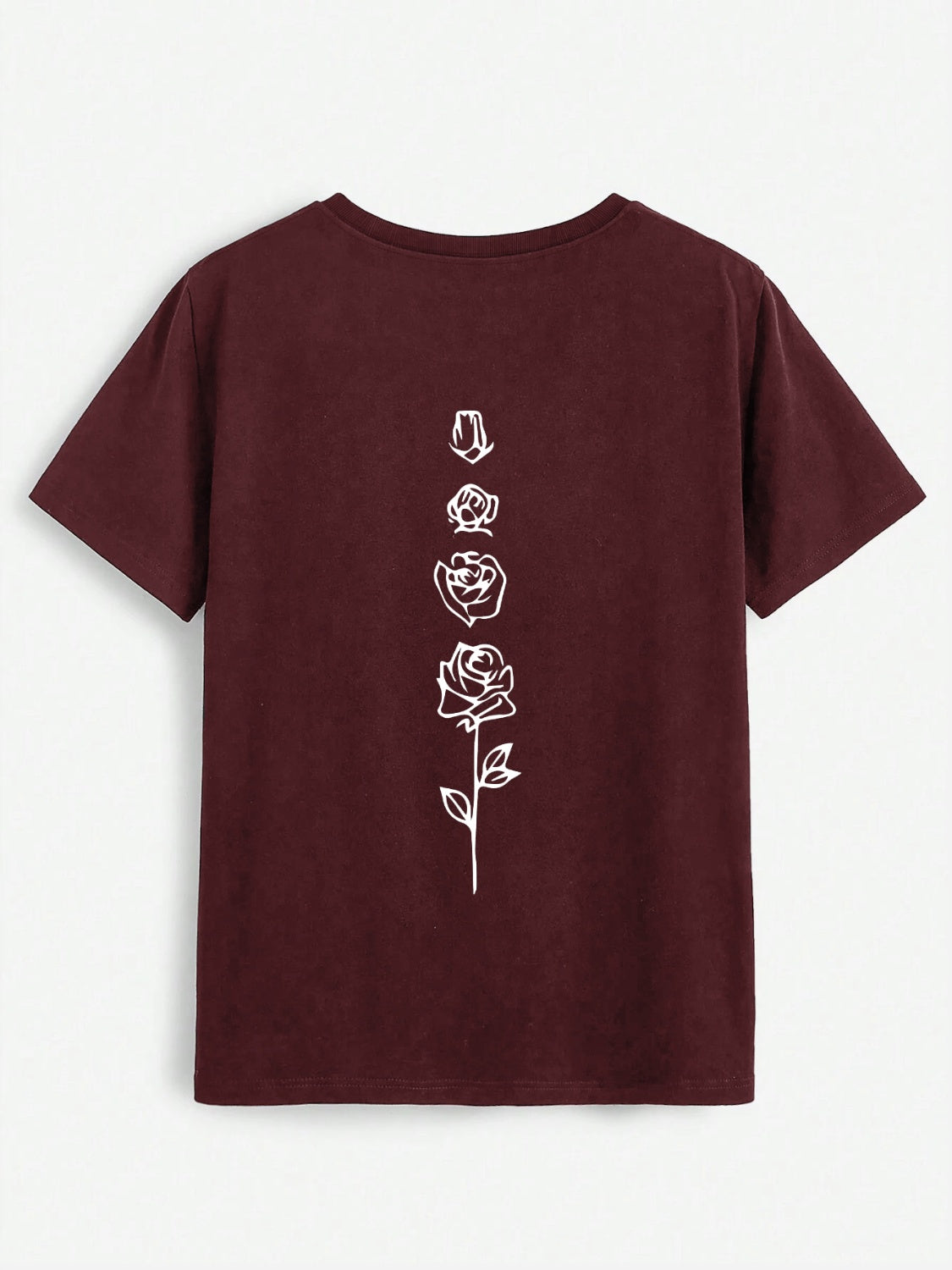 Rose Round Neck Short Sleeve T-Shirt-Jewearrings