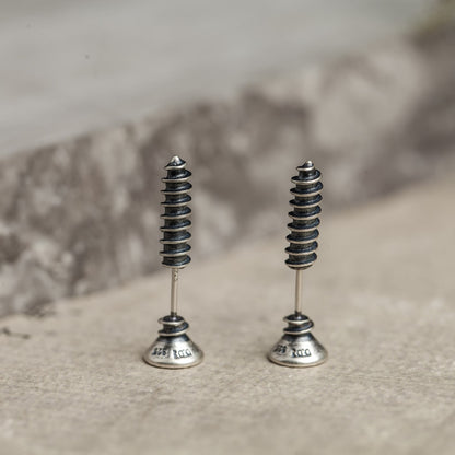 Thai Silver Punk Hip Hop Style Street Screw Stud Earrings-Jewearrings