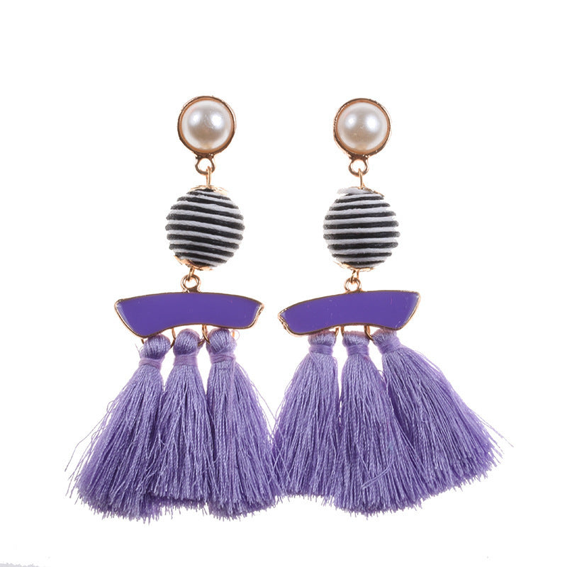 New Personalized Alloy Cloth Ball Set Pearl Vintage Tassel Earrings-Jewearrings