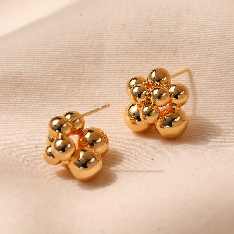 Irregular Small Golden Balls Stud Earrings Silver Needle-Jewearrings