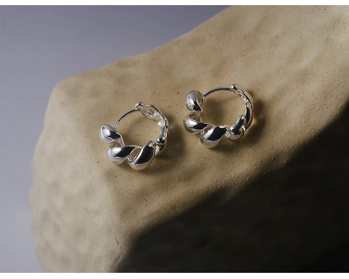 925 Silver Girl 3D Fried Dough Twists Round Earrings-Jewearrings