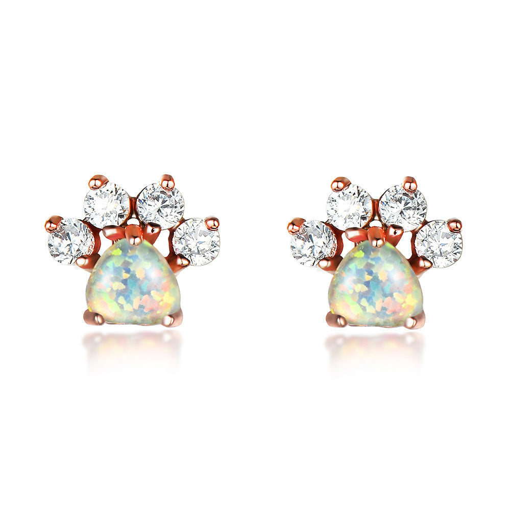 Cross-border Platform Small Paw Ladies Opal Earrings-Jewearrings