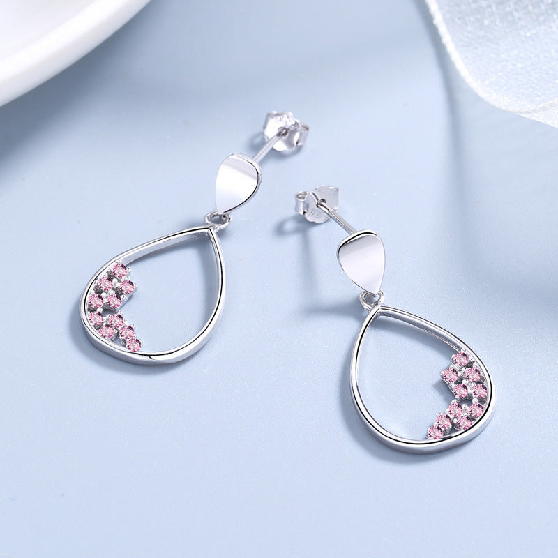 Sterling Silver Korean Drop Earrings With Diamonds-Jewearrings