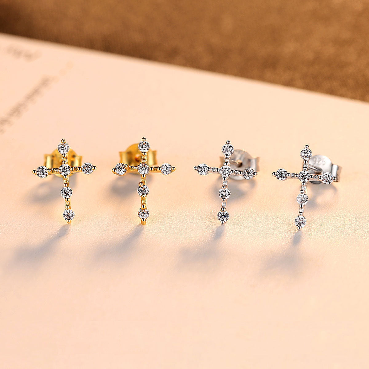 Cross small zircon earrings-Jewearrings