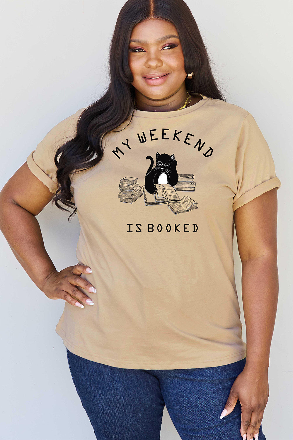 Simply Love Full Size MY WEEKEND IS BOOKED Graphic T-Shirt-Jewearrings