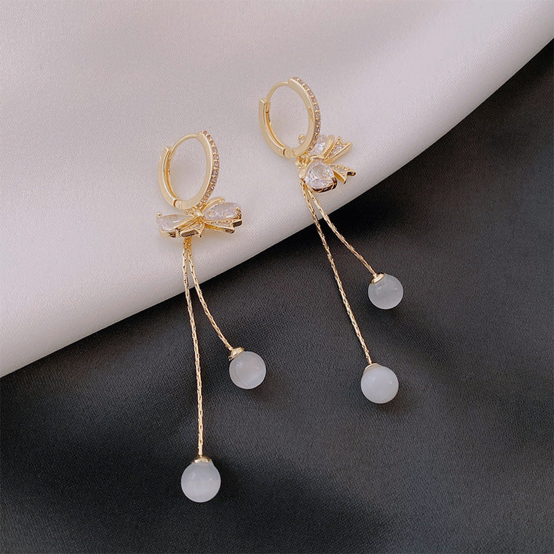 Fashion Women's Alloy Bow Cat's Eye Earrings-Jewearrings