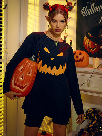 Round Neck Jack-o'-lantern Graphic T-Shirt-Jewearrings