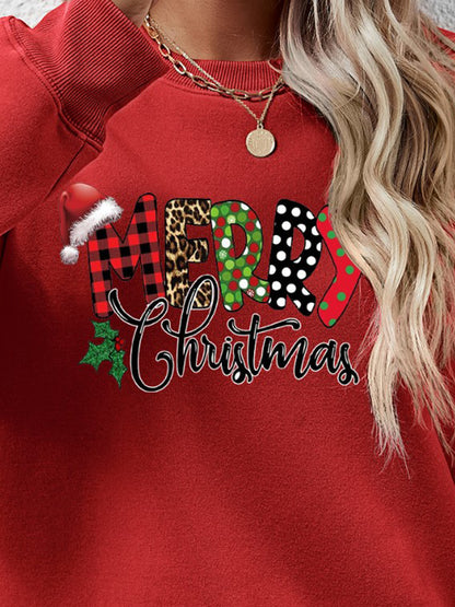 MERRY CHRISTMAS Round Neck Dropped Shoulder Sweatshirt-Jewearrings