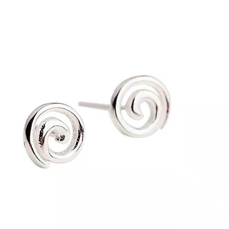 Spiral Stud Earrings Female Korean Style Copper Plated Silver-Jewearrings