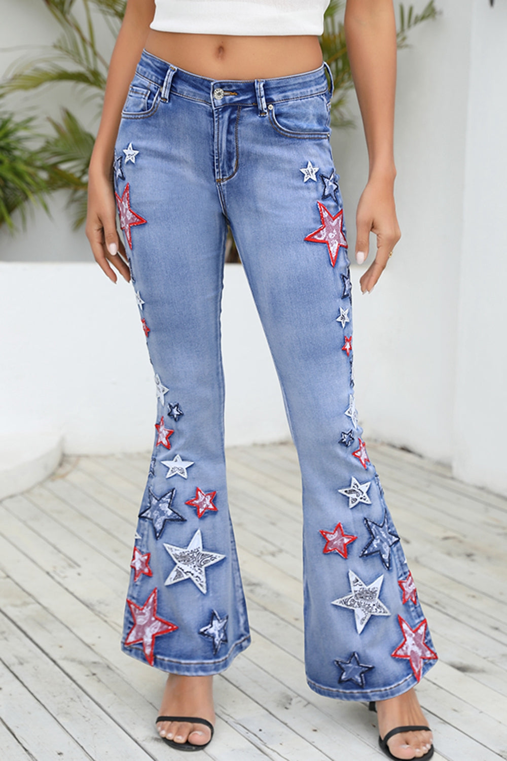 Full Size Star Applique Wide Leg Jeans-Jewearrings