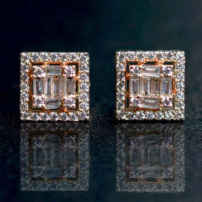 Simple Inlaid Zircon Square Stud Earrings Elegant Women-Jewearrings