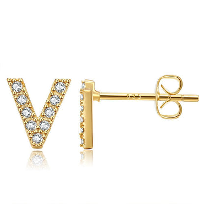 Women's Fashion Brass And Real Gold Plated Zirconia Letter Earrings-Jewearrings