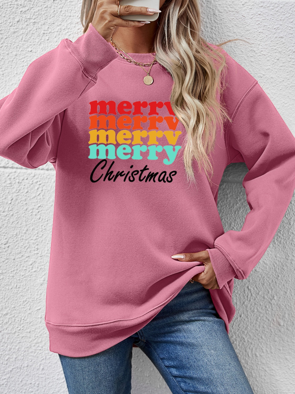 MERRY CHRISTMAS Graphic Long Sleeve Sweatshirt-Jewearrings