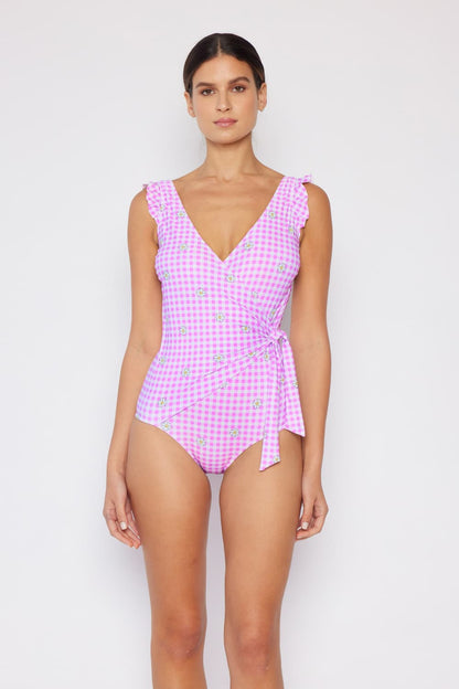 Marina West Swim Full Size Float On Ruffle Faux Wrap One-Piece in Carnation Pink-Jewearrings