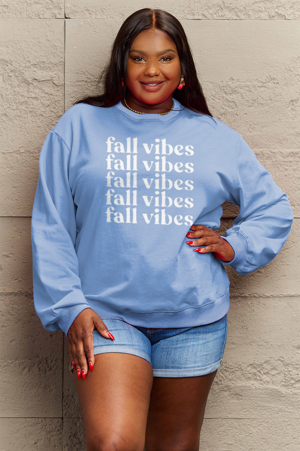 Simply Love Full Size FALL VIBES Graphic Sweatshirt-Jewearrings