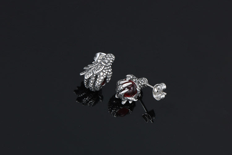 Dragon Claw Hand Stud Earrings 3D Punk Ruby Ear Clip-Jewearrings