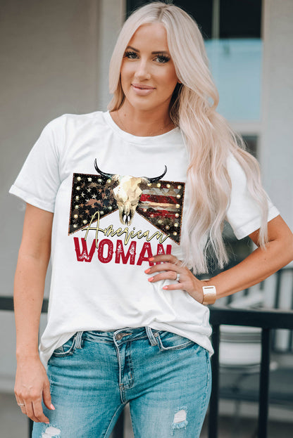 AMERICAN WOMAN Graphic Round Neck Tee-Jewearrings