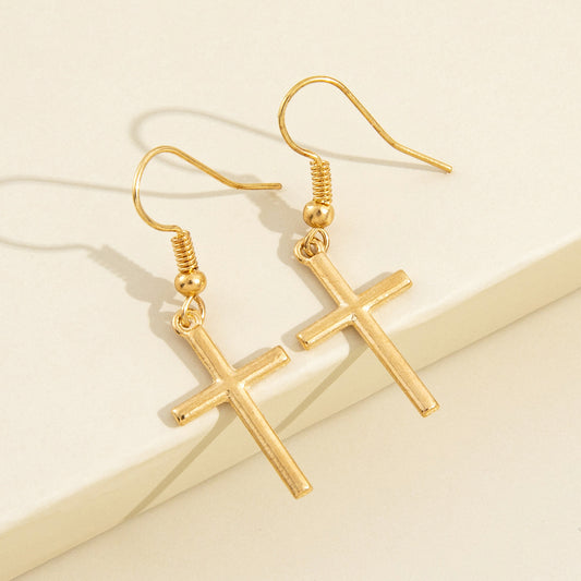 Simple Retro Cross Pendant Earrings Temperament Female Accessories-Jewearrings