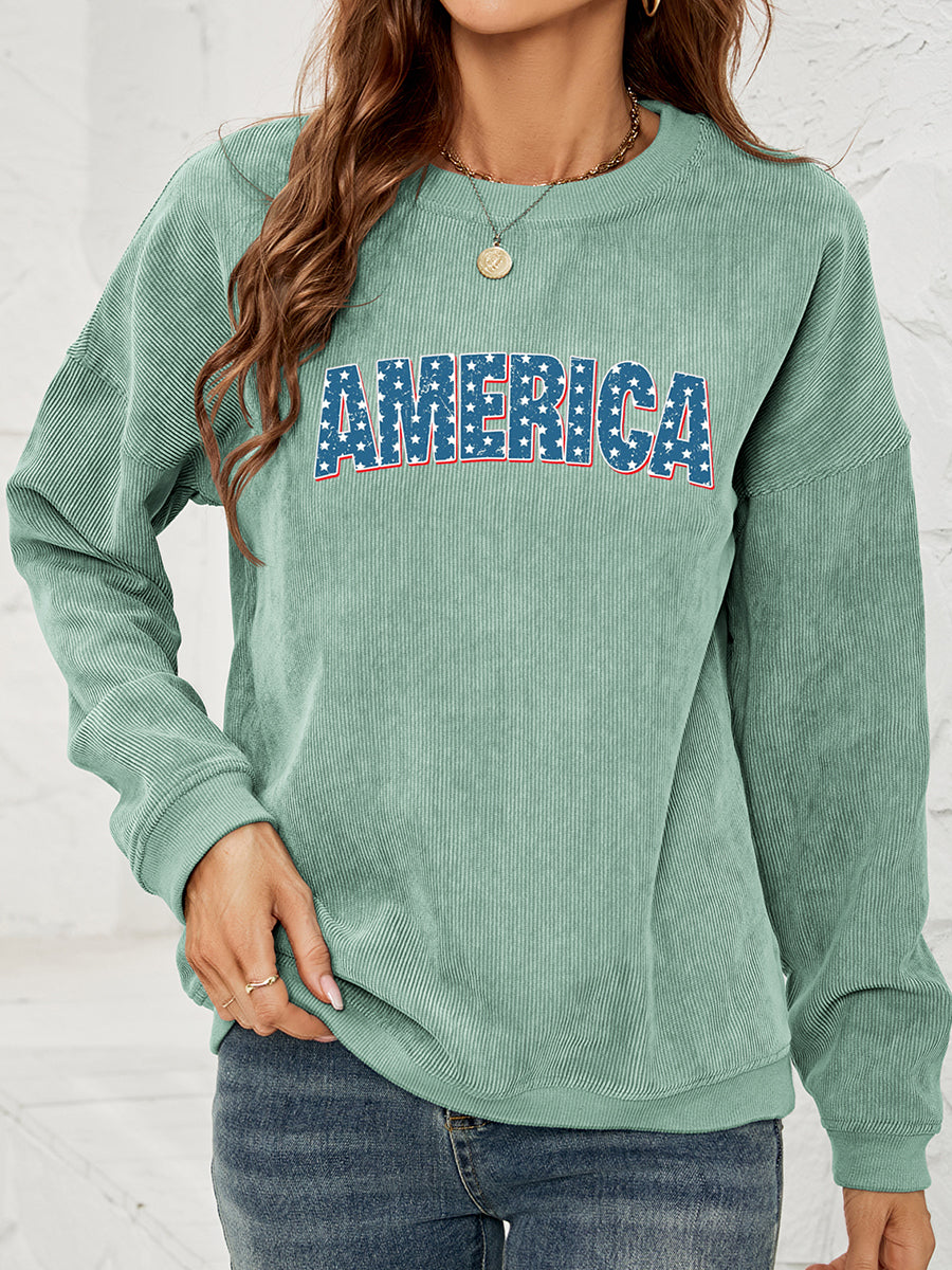 AMERICA Graphic Dropped Shoulder Sweatshirt-Jewearrings