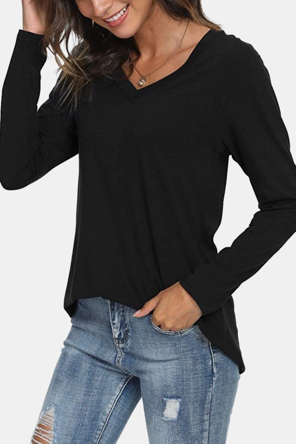 V-Neck Long Sleeve T-Shirt-Jewearrings