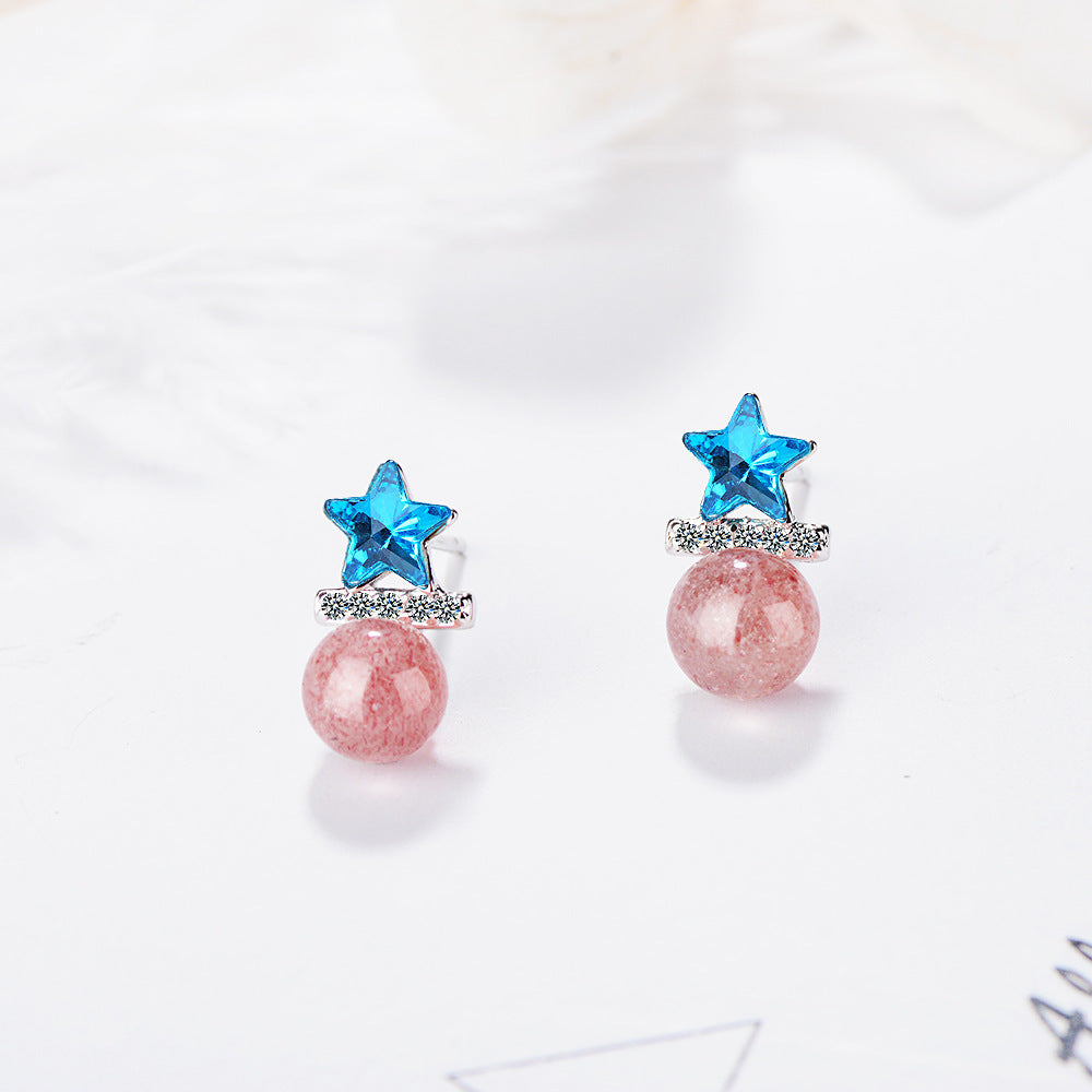 Heart Jewelry Strawberry Crystal Star Stud Earrings Women Fashion-Jewearrings