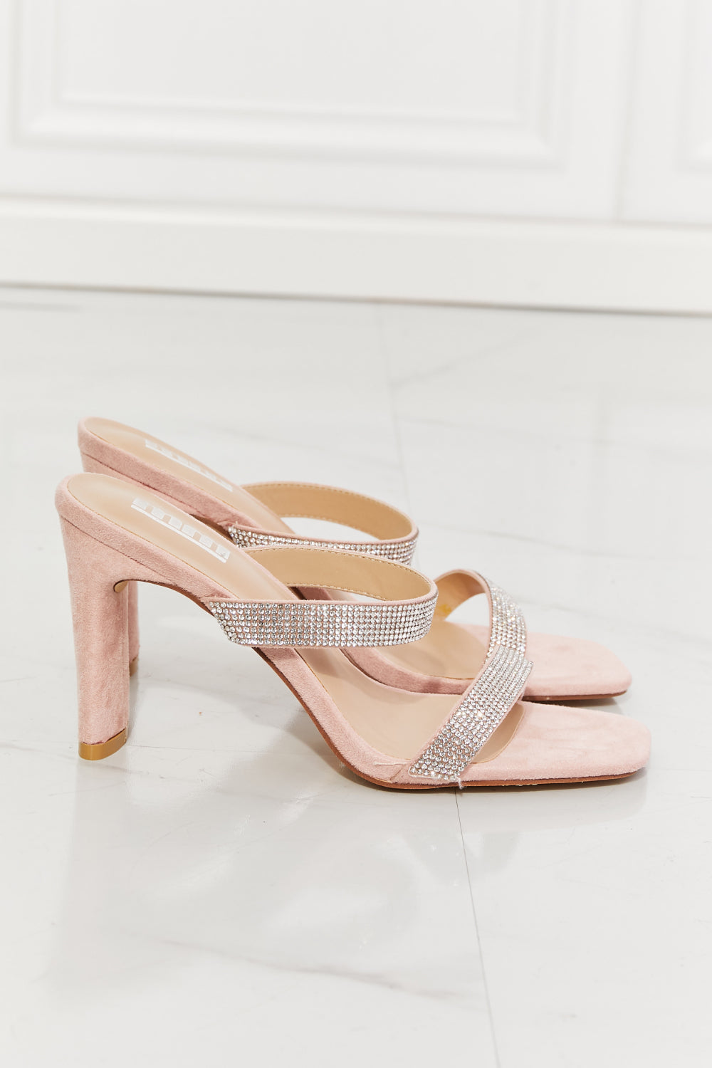 MMShoes Leave A Little Sparkle Rhinestone Block Heel Sandal in Pink-Jewearrings