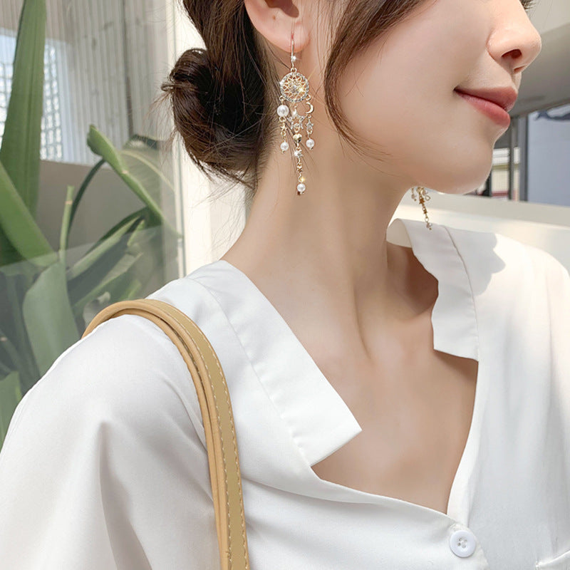 Pearl tassel earrings-Jewearrings