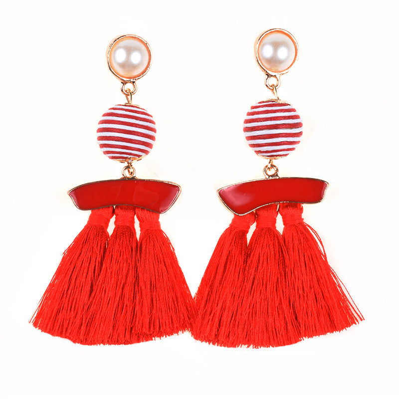 New Personalized Alloy Cloth Ball Set Pearl Vintage Tassel Earrings-Jewearrings