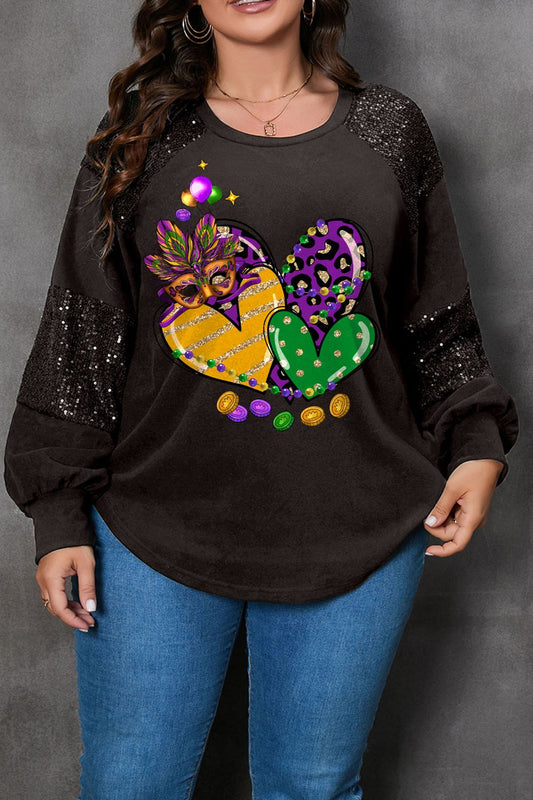 Plus Size Graphic Sequin Long Sleeve T-Shirt-Jewearrings