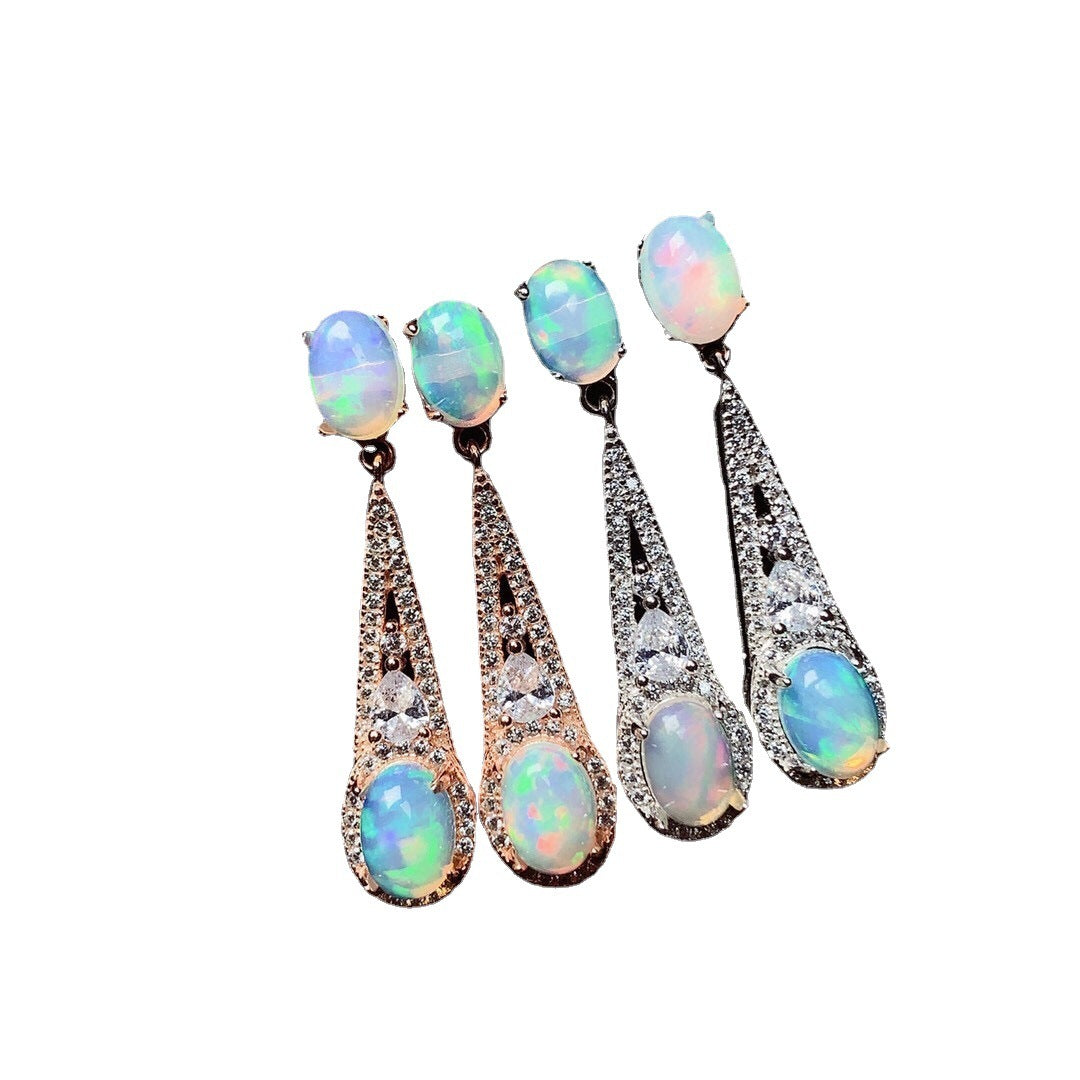 Women's Inlaid Natural Opal Silver Stud Earrings-Jewearrings