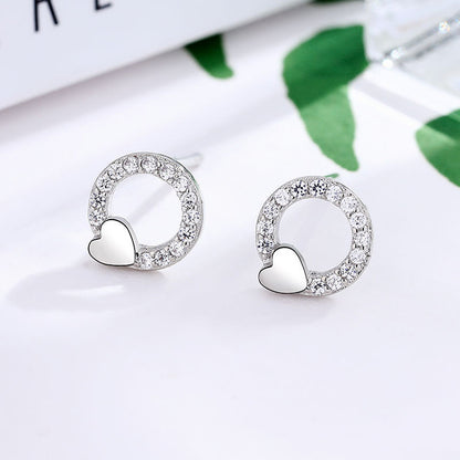 Sterling Silver Earrings Female Simple Ring Love Earrings Sweet Student Girlfriends Same Earrings-Jewearrings