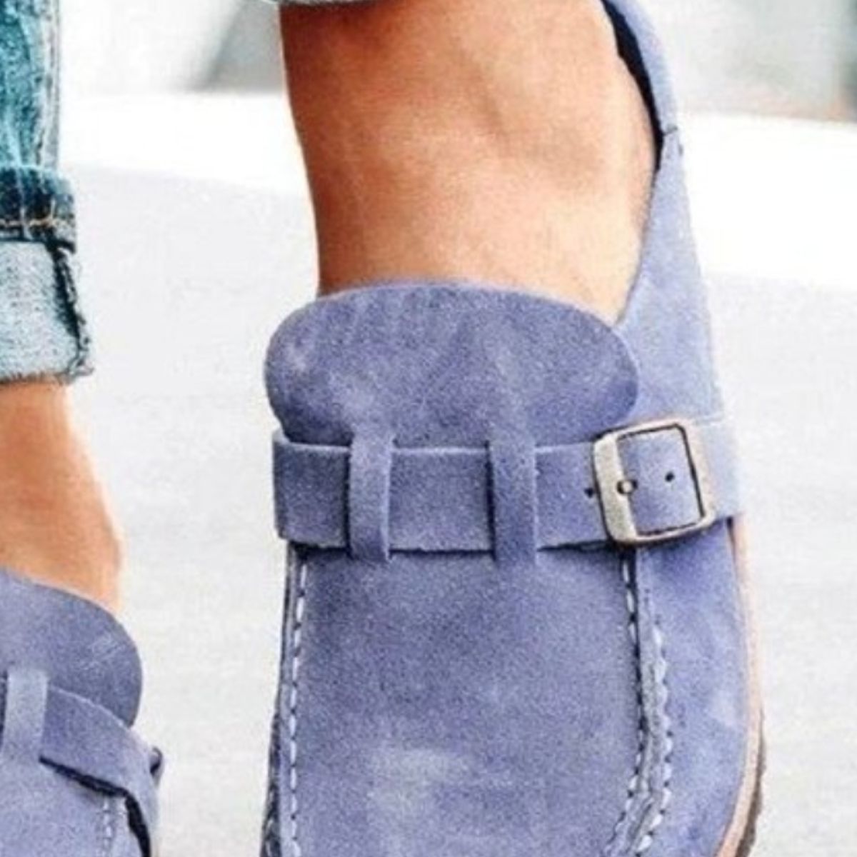 Round Toe Low Heel Buckle Loafers-Jewearrings