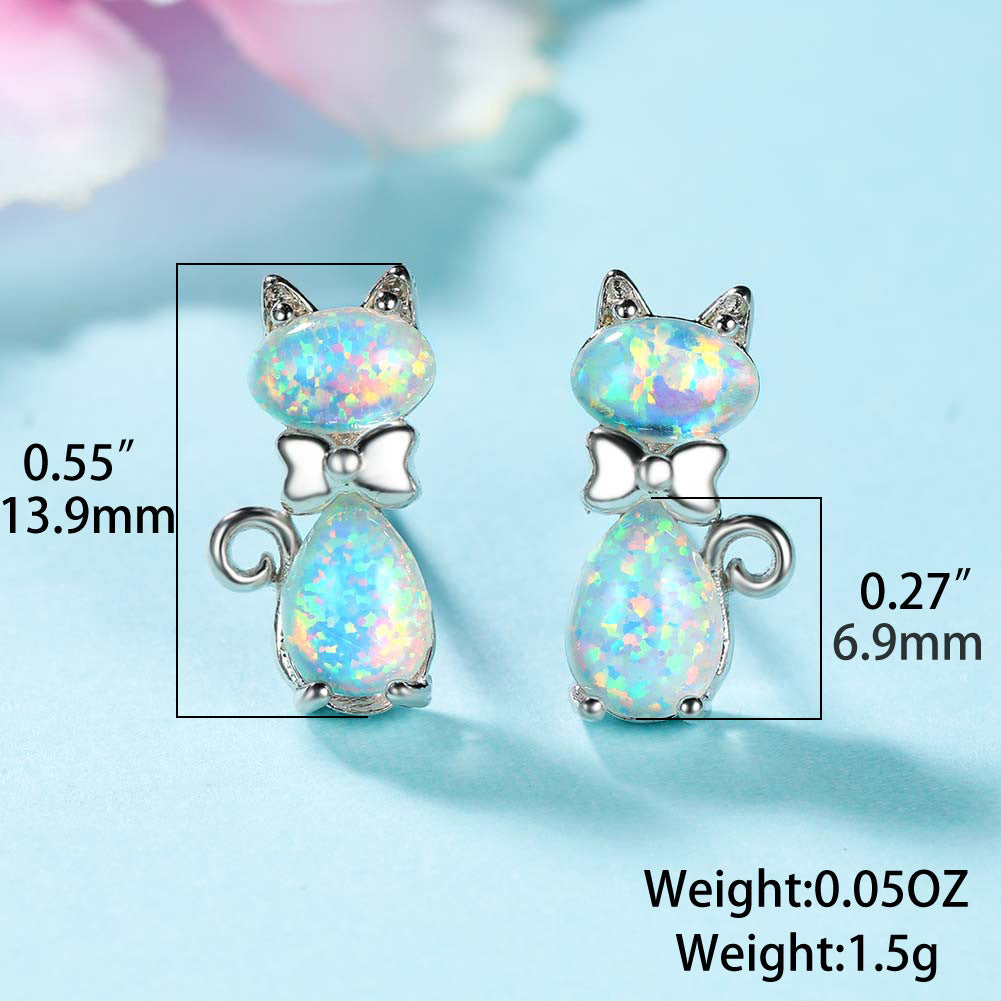 Sweet and lovely bow platinum cat earrings-Jewearrings