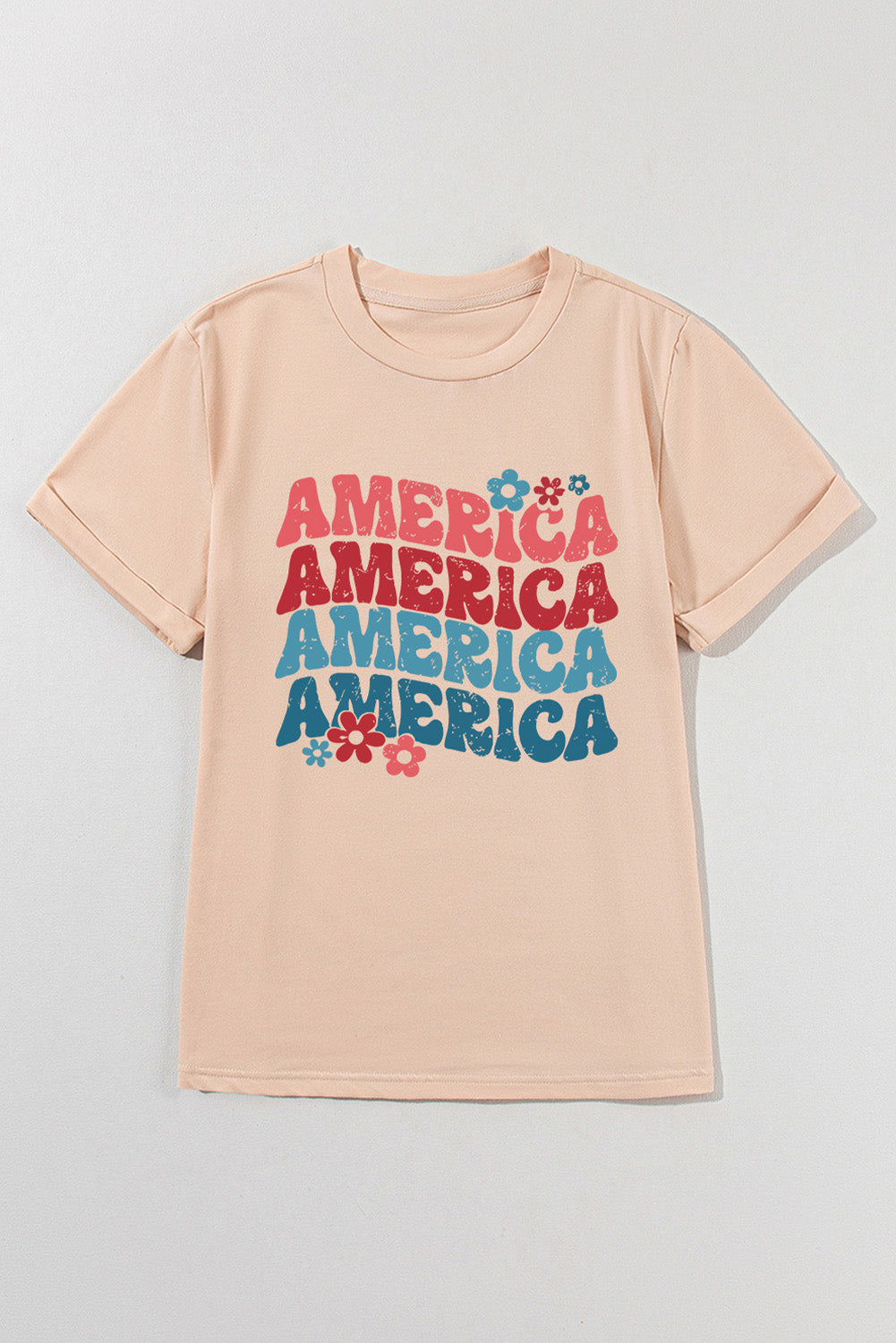 AMERICA Round Neck Short Sleeve T-Shirt-Jewearrings