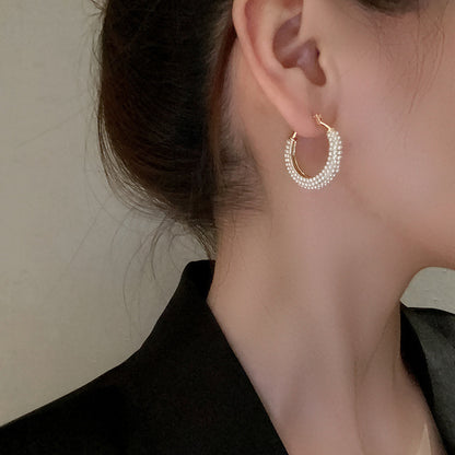 Temperament Entry Lux High-grade Hoop And Pearl Earrings-Jewearrings