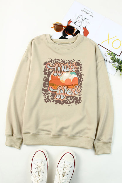 Round Neck Dropped Shoulder WILD WEST Graphic Sweatshirt-Jewearrings