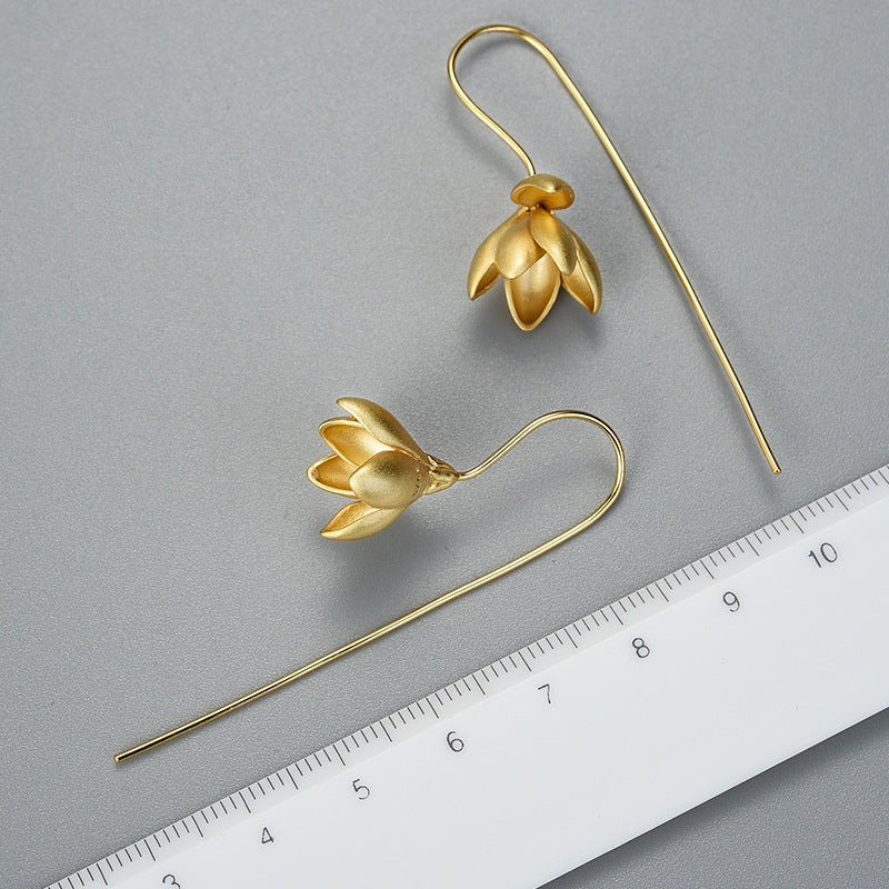 Female Magnolia Flower Sterling Silver Earrings-Jewearrings