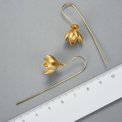 Female Magnolia Flower Sterling Silver Earrings-Jewearrings