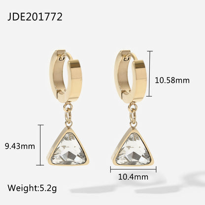 Triangular Zircon Drop Hoop Earrings-Jewearrings