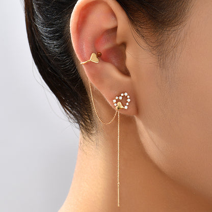 Cross Border Jewelry Wholesale Niche Design Copper Micro Inlaid Zircon Love Ear Bone Clip Long Tassel Ear Line Fashion Versatile Earrings-Jewearrings