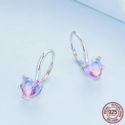 Silver S925 Colorful Love White Gold Plated Zircon Heart-shaped Dream Ear Studs Earrings-Jewearrings