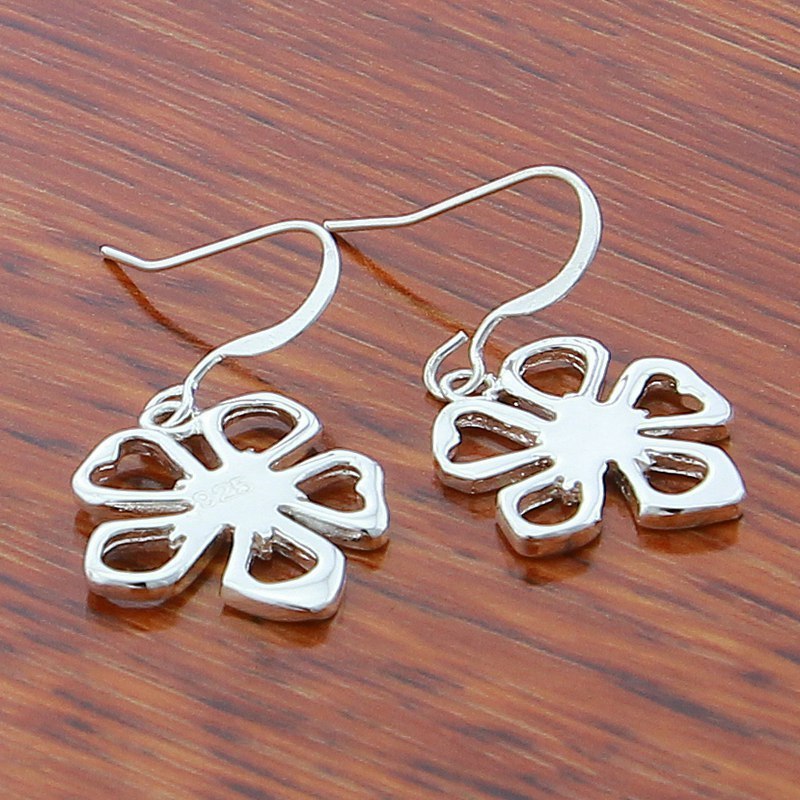 Silver Plated Five Leaf Flower Necklace Earrings Set-Jewearrings